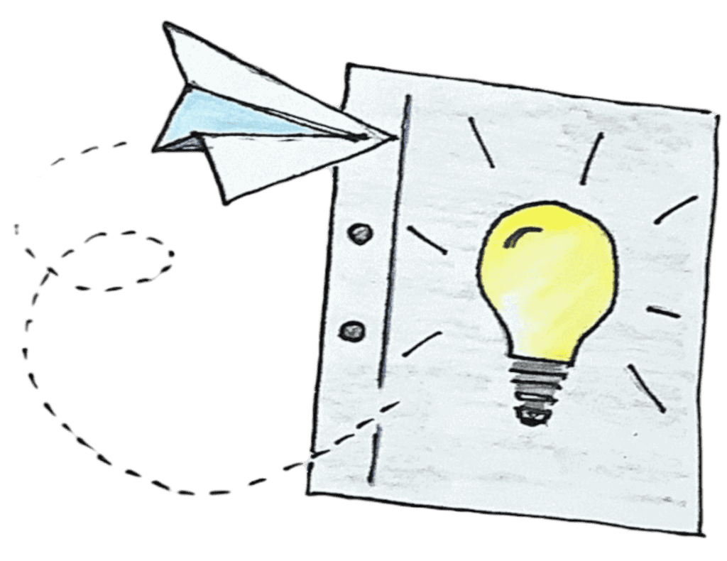 Ideenfindung, kreatives Lernen, Schulprojekt, Schülerzeichnung, Lichtbulb Illustration.